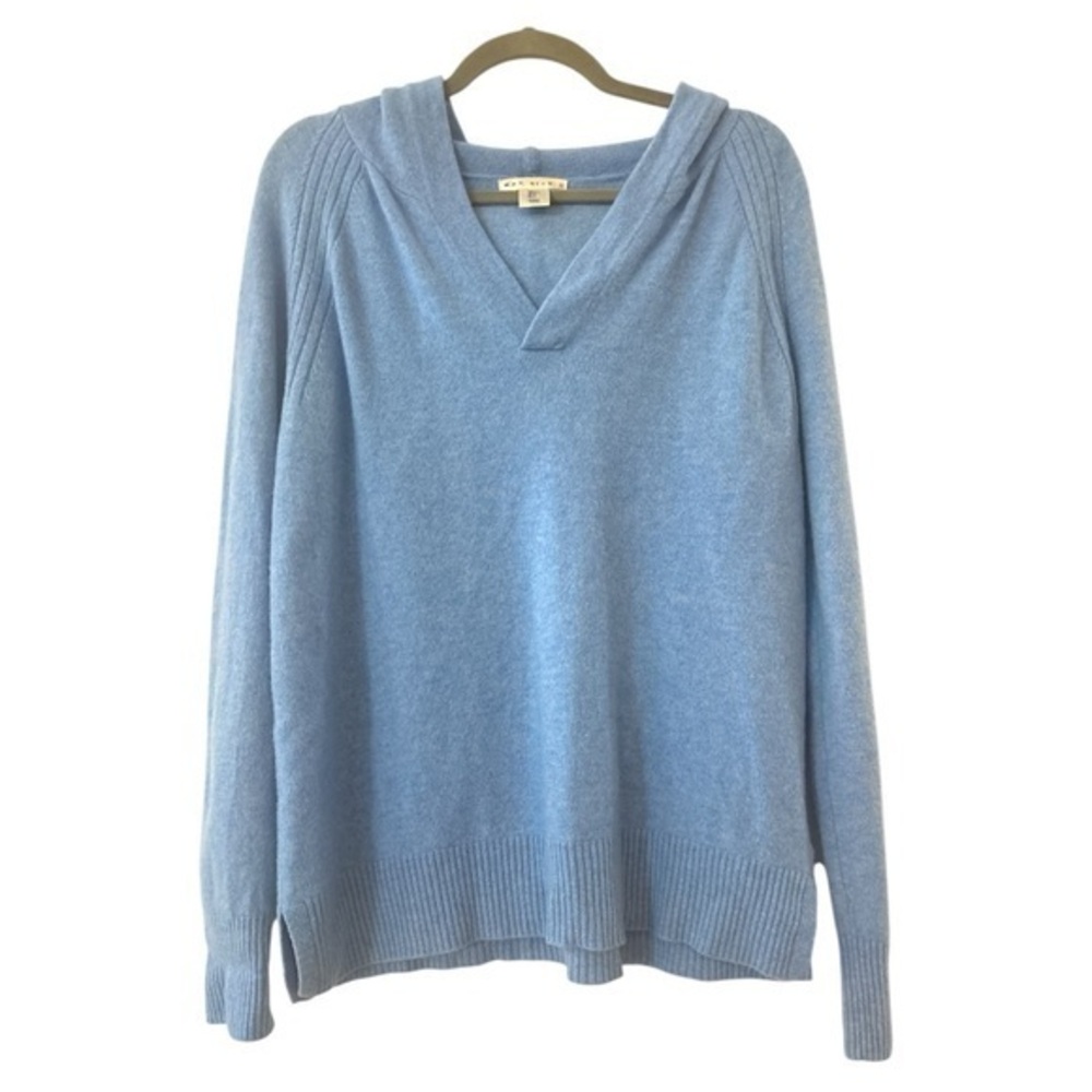 Max Studio 100% 2 Ply Cashmere Sweater Hoodie in Blue Size Large